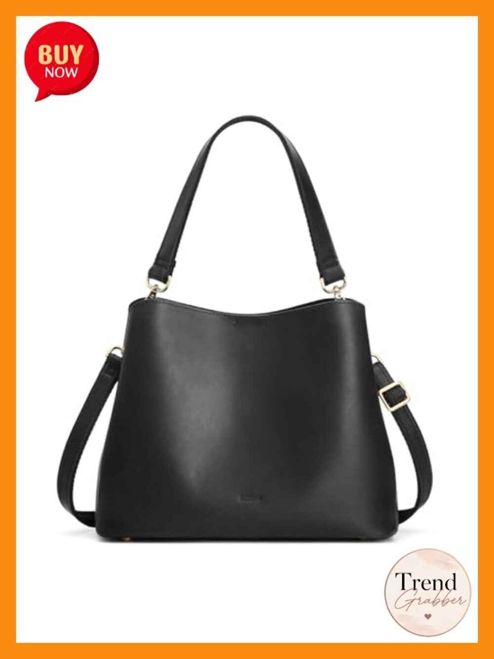 Top Grain Leather Crossbody Bag with 2 Straps, Bucket Purse, Multi Compartments